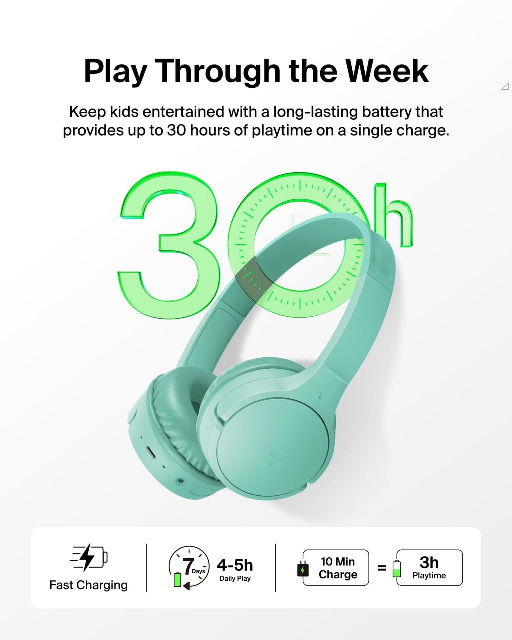 Belkin SoundForm Mini Kids Headphones, Wireless & Wired, 30H Playtime, Case
