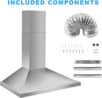 Tieasy Wall Mount Range Hood 30 inch with Ducted/Ductless Convertible Duct, Stainless Steel Chimney-Style Over Stove Vent Hood with LED Light, 3 Speed Exhaust Fan, 450 CFM