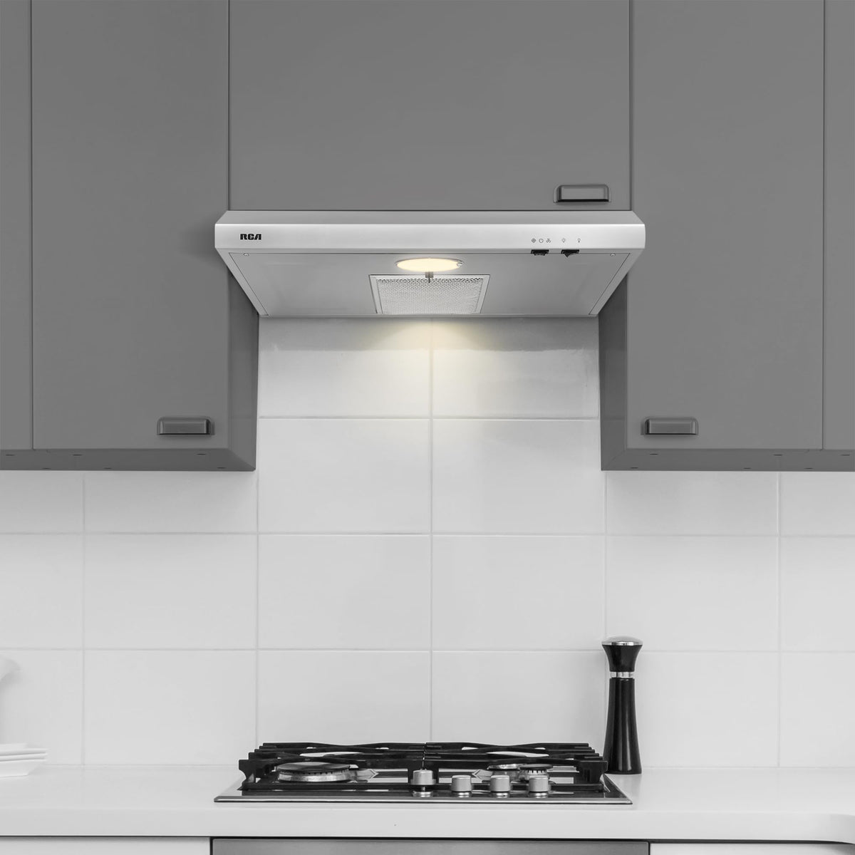 RCA R-RHUCC30SWH 30 in. Century Collection Ductless Under Cabinet Range Hood, Reusable Filter, Rocker Switch, Light, White