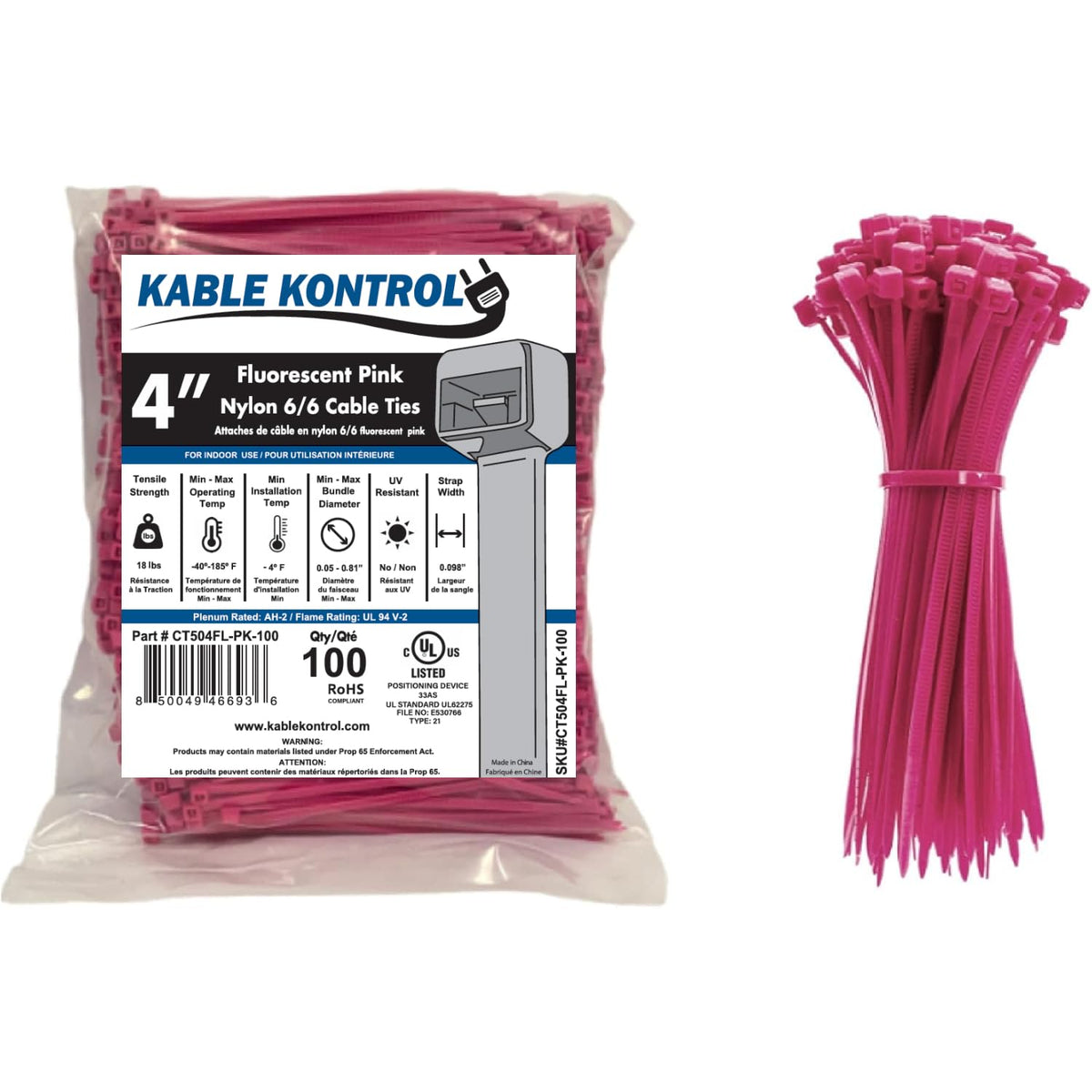 Kable Kontrol Cable Zip Ties, 4 Inch, 100 Pcs, 18lbs Test, Gray