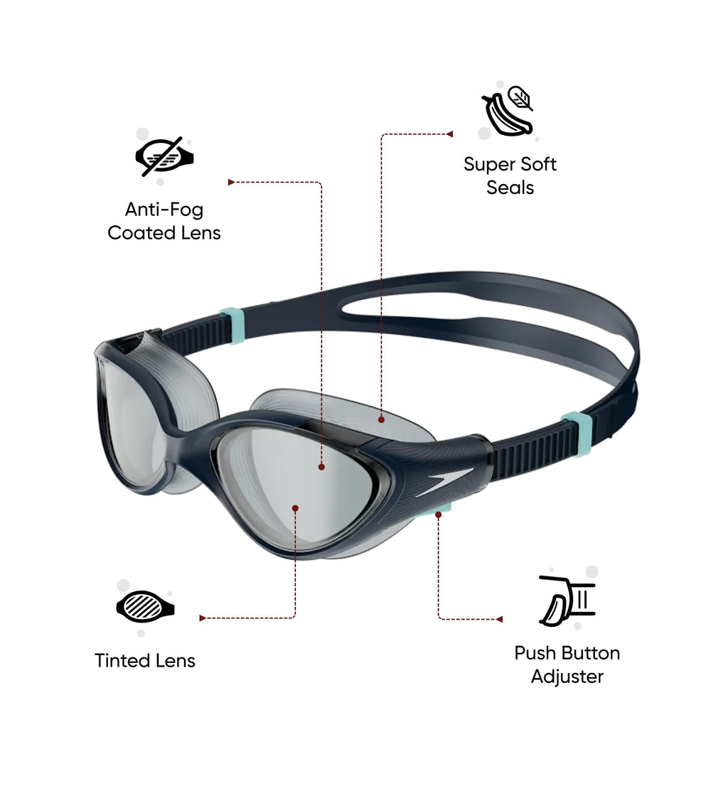 Speedo Damen Biofuse 2.0 Schwimmbrille | Weibliches Design | Patentierter Verstellmechanismus | Anti-Beschlag | Anti-Leck | Comfort Fit Schwimmbrille (1 Stück)