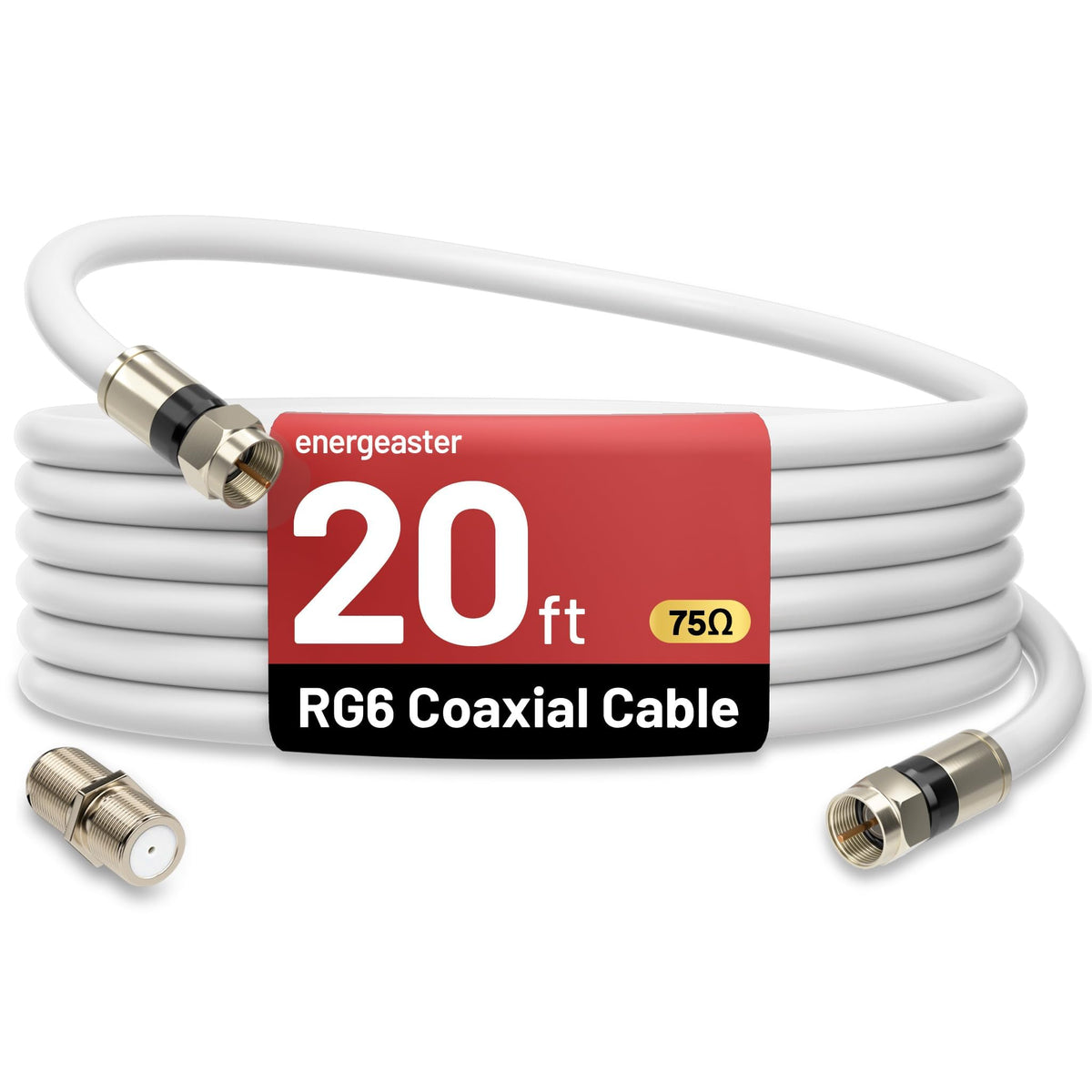 energeaster 10FT RG6 Coaxial Cable with Waterproof Rubber Boot, Black