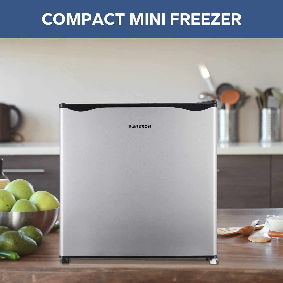 BANGSON 1.1 Cu.ft Upright Mini Freezer for Dorms Apartment, Silver