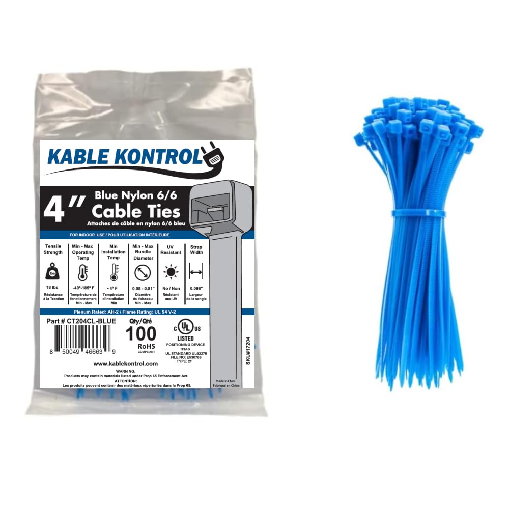 Kable Kontrol Cable Zip Ties, 4 Inch, 100 Pcs, 18lbs Test, Gray