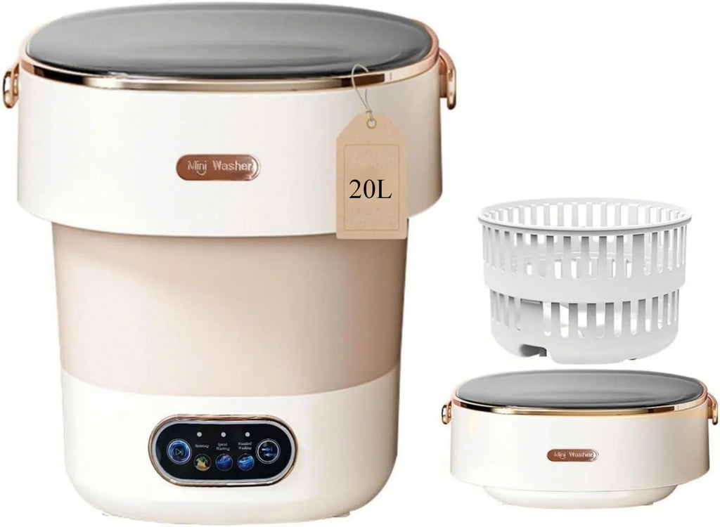 Portable Washing Machine with Spin Basket, Upgraded 20L Foldable Mini Washer【5-Min Wash・3-Min Spin・1-Year Free Replacement】Small Washing Machine for Travel, Dorms, RVs, Camping (Khaki)