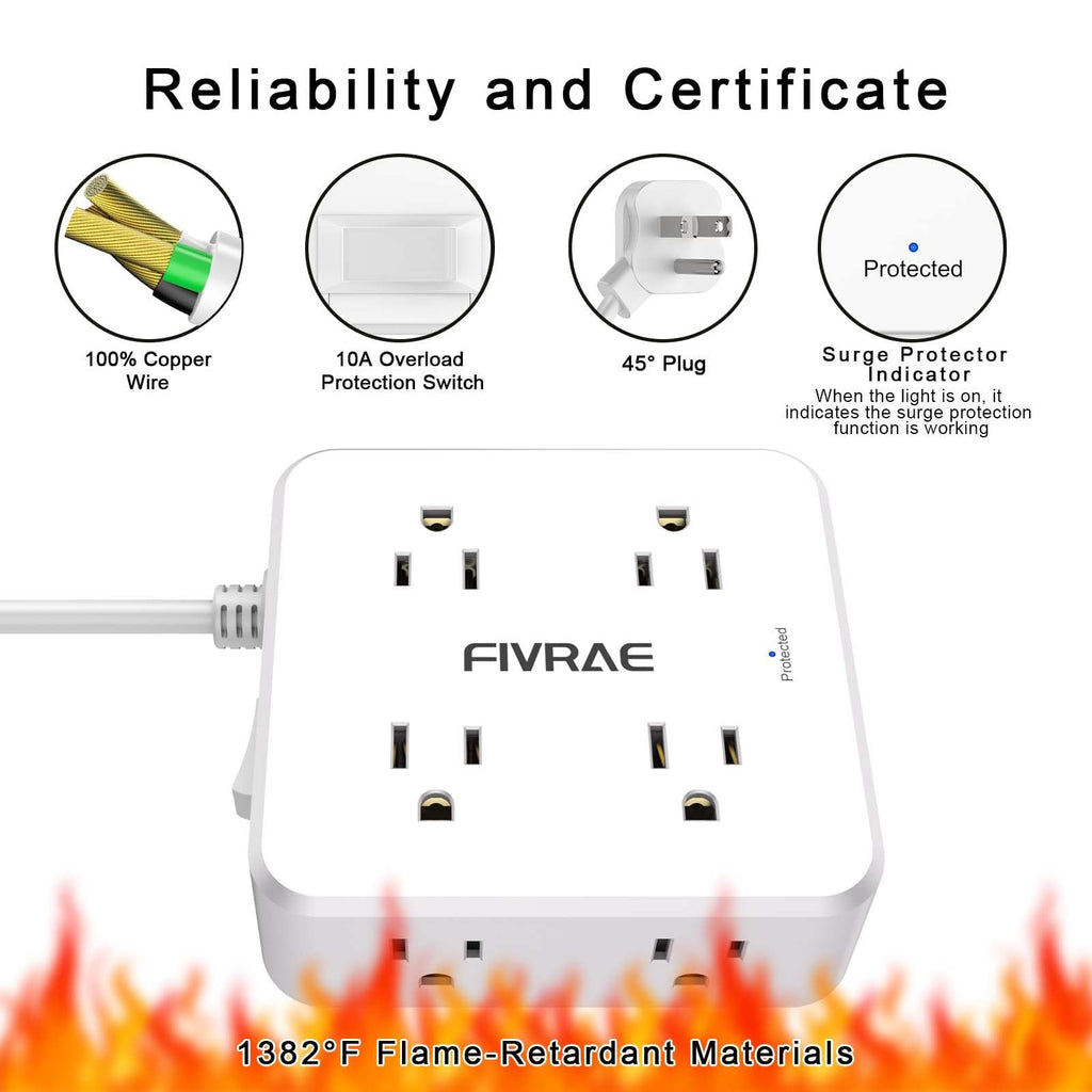 10Ft Extension Cord with Multiple Outlets, 8 Outlets and 4 USB Ports