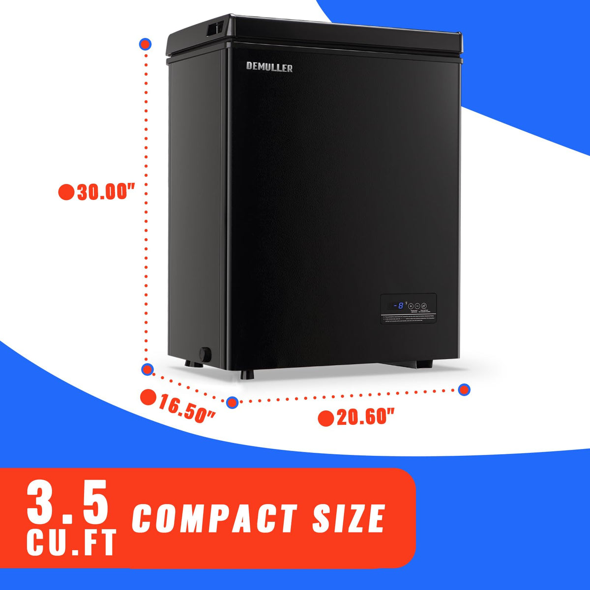 DEMULLER 2.0Cu.ft Mini Deep Freezer Top Open Door Small Freezer Chest Freezer with 2 Removable Storage Baskets for Home Apartment Garage Black