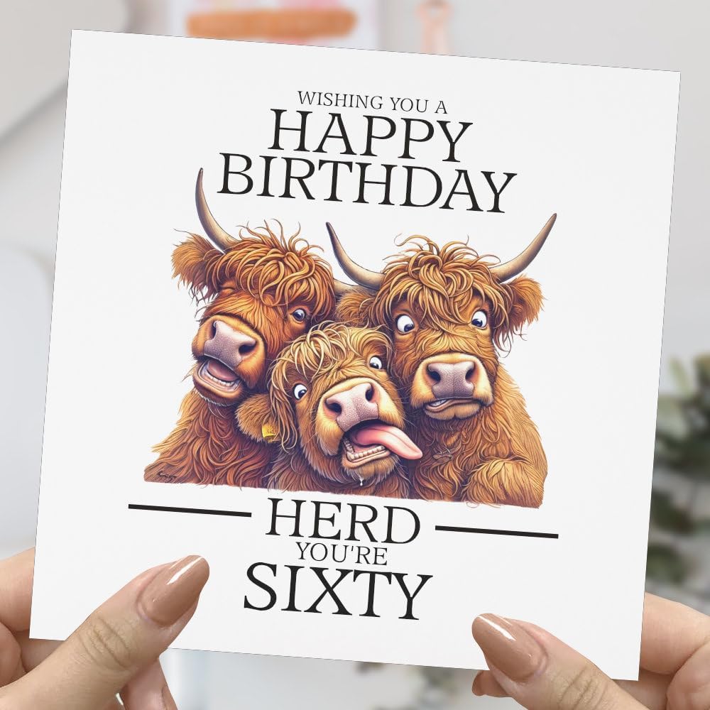 Maise & Rose Funny 60th Birthday Card For Men or Women Highland Cow P270