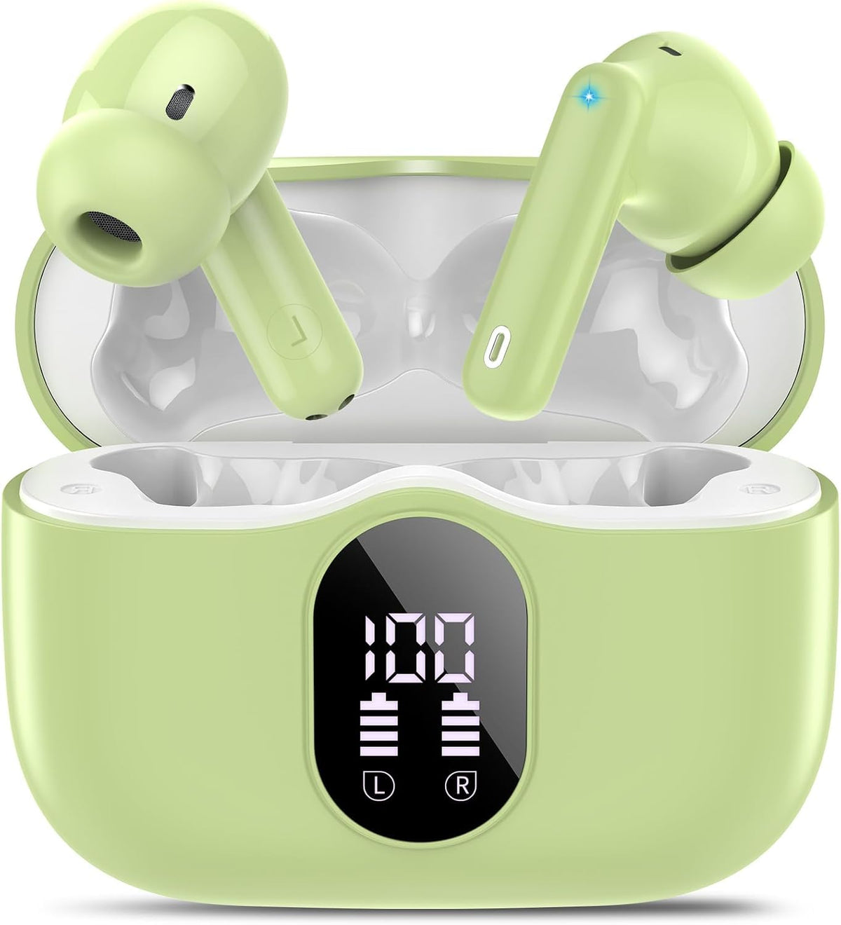 Wireless Earbuds, Bluetooth 5.4 Headphones Bass Stereo/Clear Calls, White