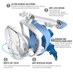 G2RISE SN01 Full Face Snorkel Mask with Detachable Camera Mount, Anti-Fog and Foldable Design, Advanced Breathing System for a Safe Adults/Kids Snorkeling Experience