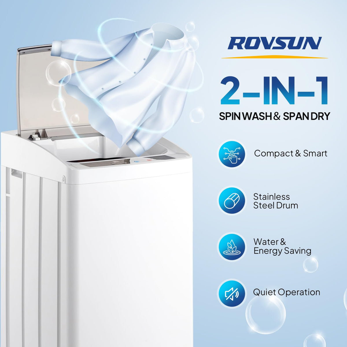 ROVSUN 25LBS Full-Automatic Washing Machine and 3.5CuFt Portable Clothes Dryer Set, Compact Laundry Washer and Dryer Combo Set with Stainless Steel Inner Tub, for Apartment, Dorms, Home