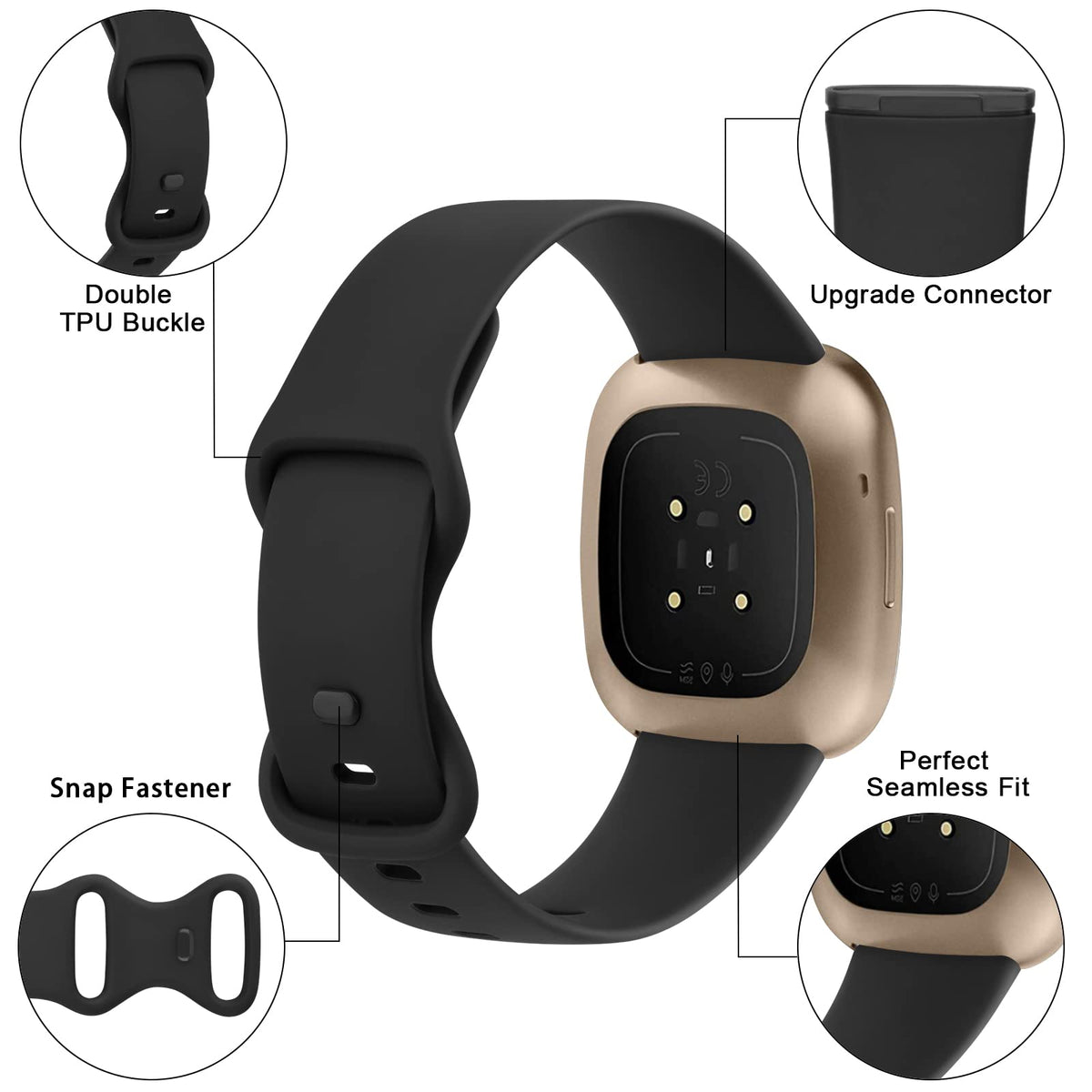 AK Straps for Fitbit Sense 2/Fitbit Sense/Fitbit Versa 4/Fitbit Versa 3 Straps for Women Men,Silicone Sport Classic Soft Replacement Straps Compatible with Fitbit Versa 3/Versa 4/Sense/Sense 2
