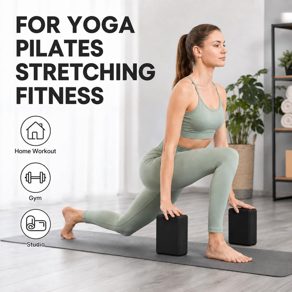 EXERZ Yoga Blocks 2pcs Gym Bricks -Comfortable Fitness Yoga Bricks, Anti-Slip, Lightweight and Travel Friendly Pilates Practice