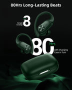 PocBuds Bluetooth Headphones Wireless Earbuds 80hrs Playtime Wireless Charging Case Digital Display Sports Ear Buds with Earhook Deep Bass IPX7 Waterproof Over-Ear Earphones for TV Phone Laptop Pink