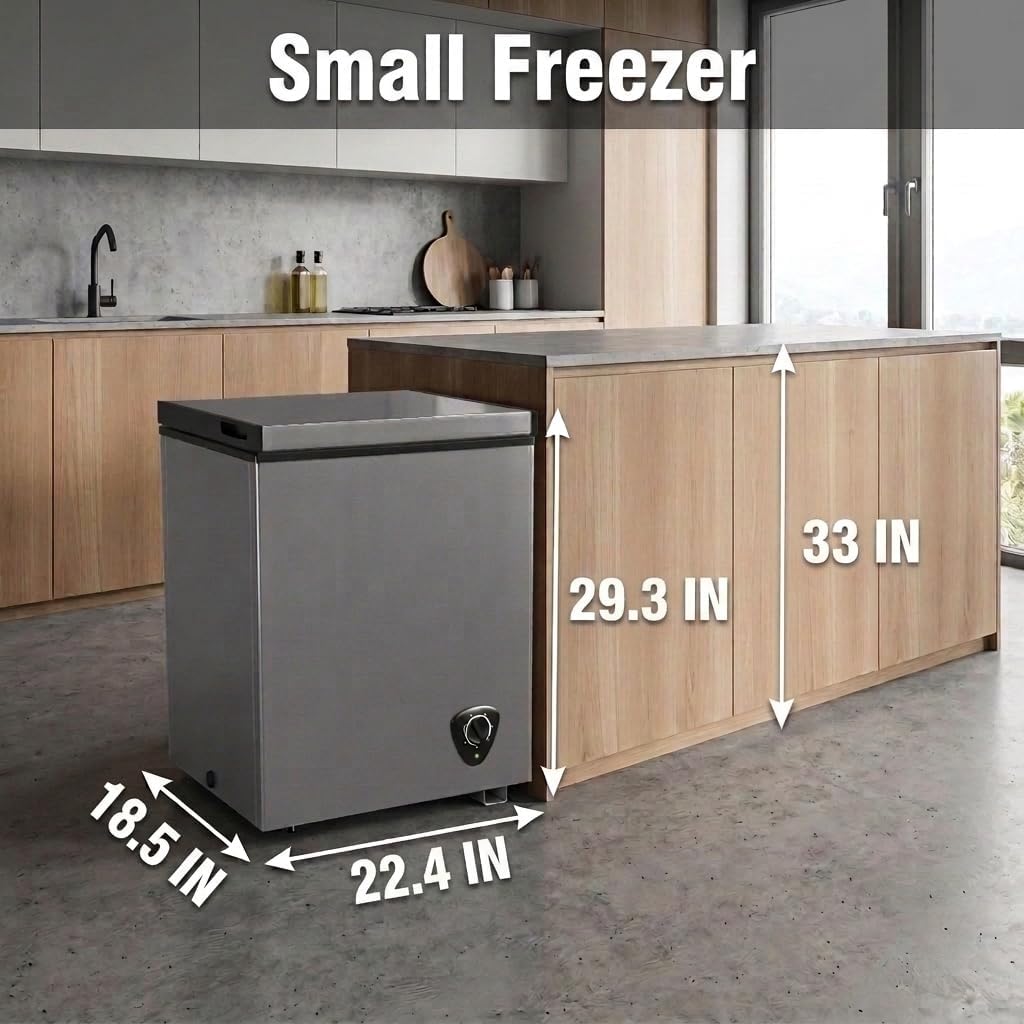 LifePlus Chest Freezer - 3.5 Cubic Feet Compact Deep Freezer Small Freezer 7 Adjustable Temperature with Removable Basket, Energy Saving Super Quiet for Garage, Office, Kitchen, or Apartment, Gray