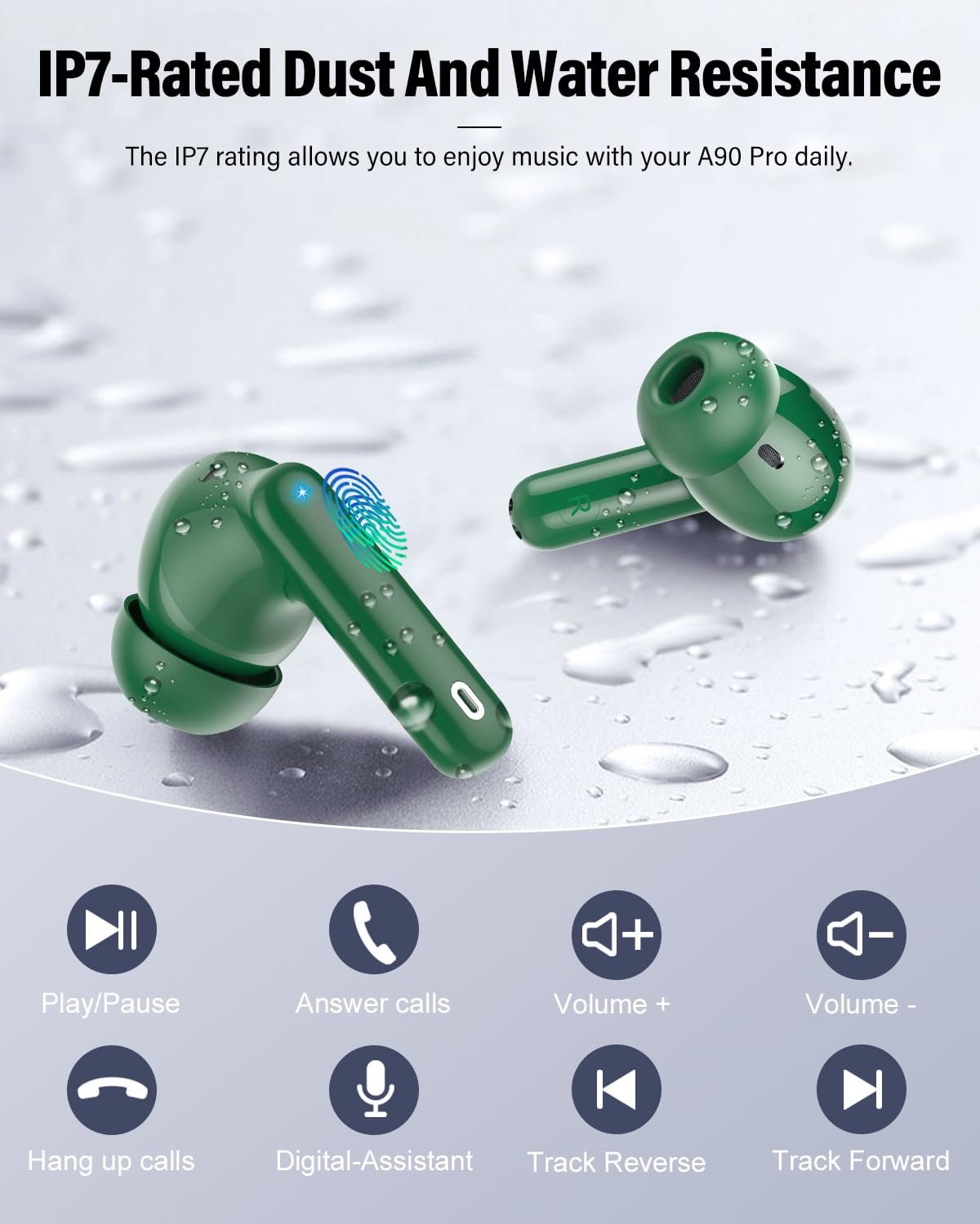 Wireless Earbuds, Bluetooth 5.4 Headphones Bass Stereo/Clear Calls, White