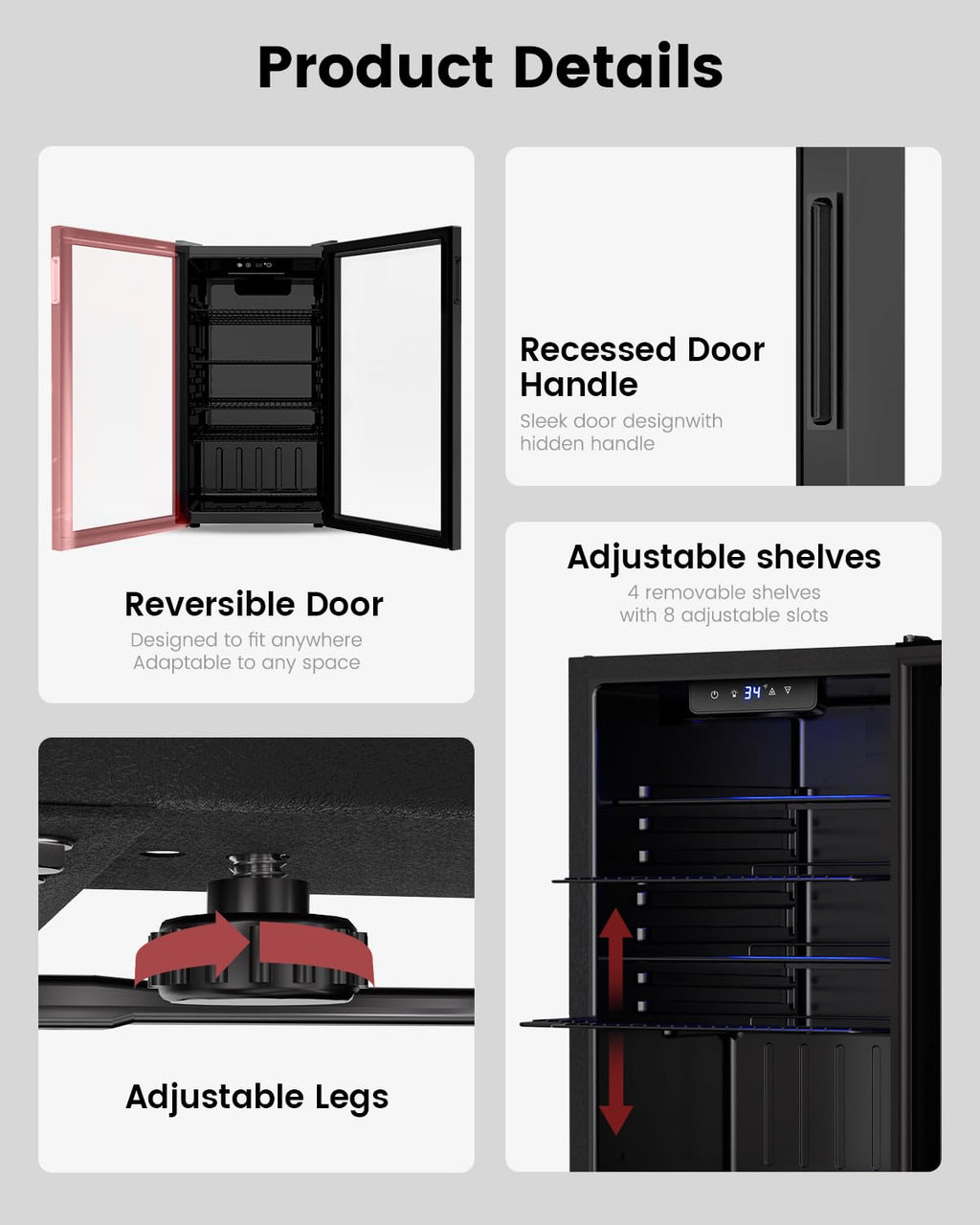 Feelfunn 2.6CuFt Beverage Refrigerator, 95 Can Mini Fridge with Glass Door