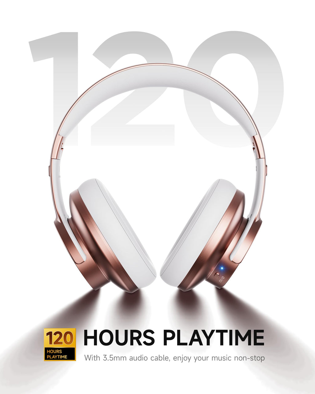 Picun B8 Wireless Bluetooth Headphones, 120H Playtime, 3EQ Modes, Black