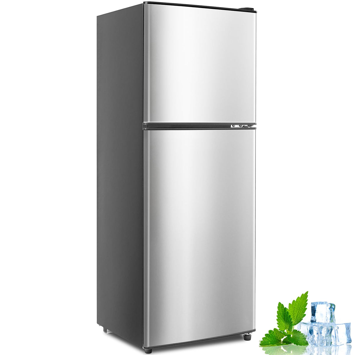 Cucina Magica Mini Fridge with Freezer, 3.2 cuft Small Refrigerator, 7 Adjustable Thermostat, Energy Saving, Low Noise, Double Door Compact Refrigerator for Dorm, Bedroom, Office - Silver