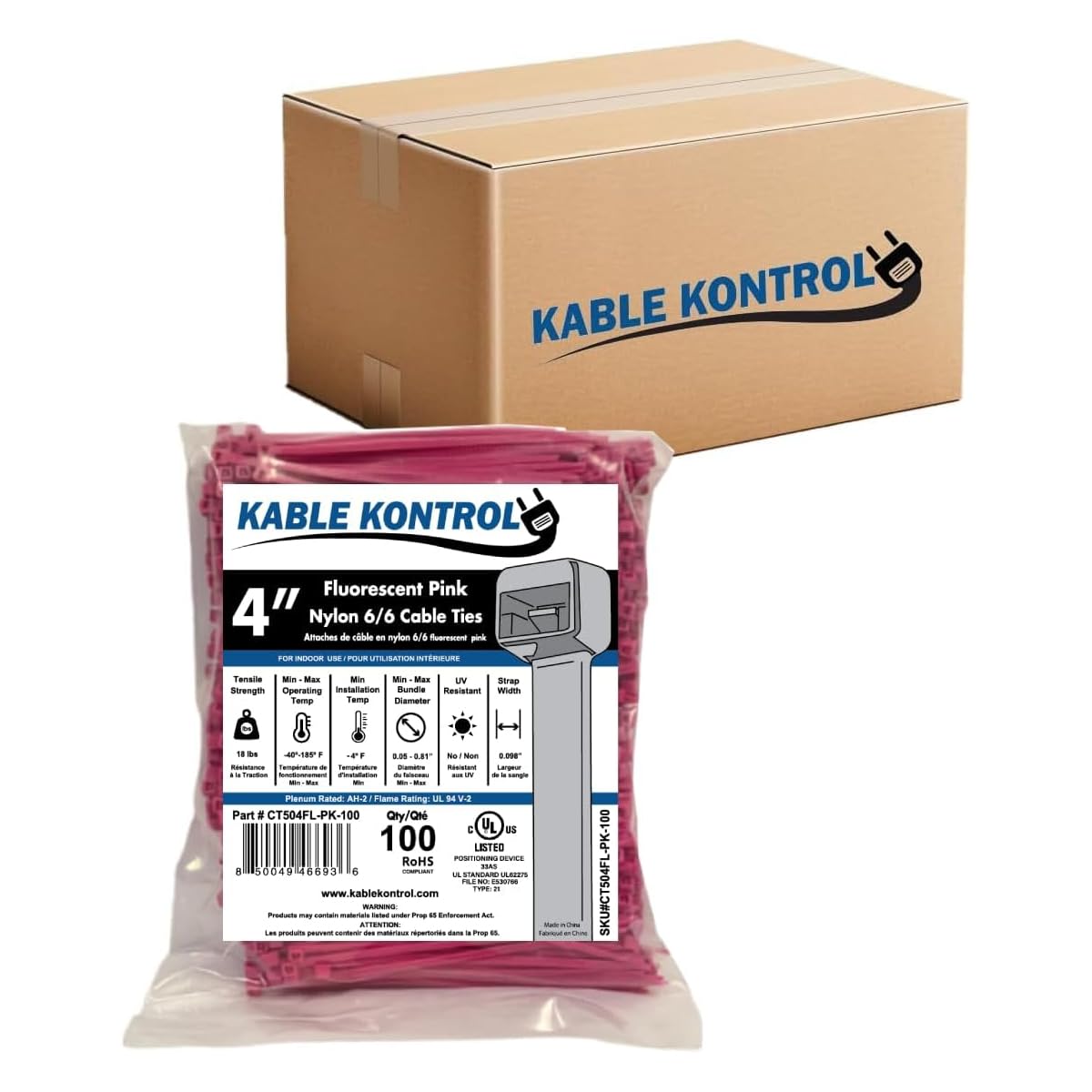 Kable Kontrol Cable Zip Ties, 4 Inch, 100 Pcs, 18lbs Test, Gray