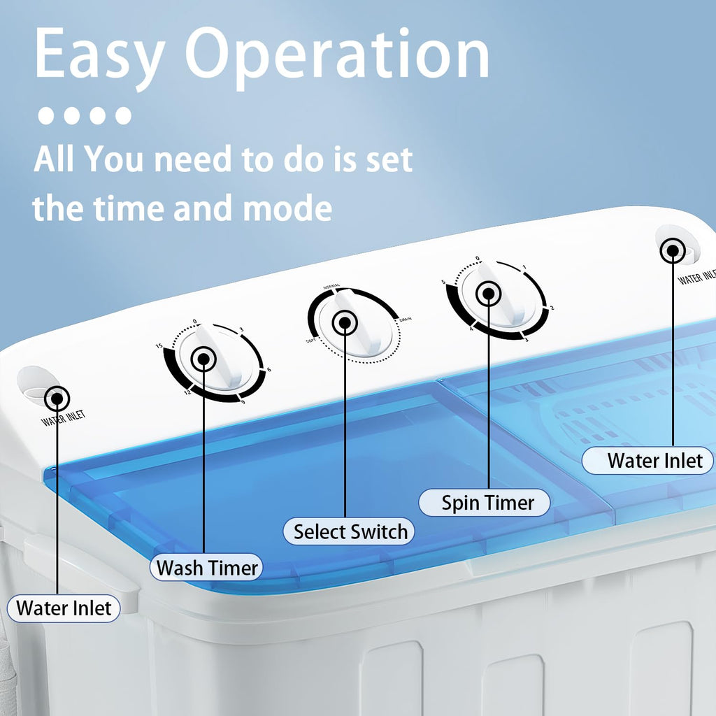 Erivess Portable Twin Tub 19lbs Washing Machine with Drying Rack and 10 Hangers, 12lbs Washer Mini Compact Laundry Machine with 7lbs Spinner, 1500rpm Semi-automatic Washer Combo for Dorm&Apartment