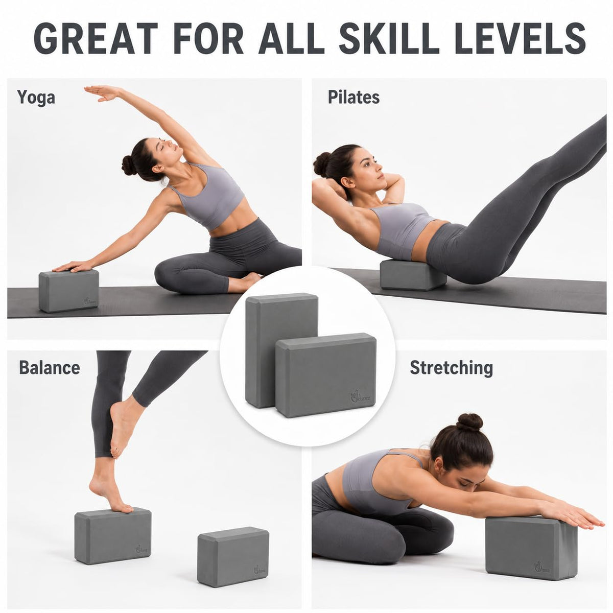 EXERZ Yoga Blocks 2pcs Gym Bricks -Comfortable Fitness Yoga Bricks, Anti-Slip, Lightweight and Travel Friendly Pilates Practice