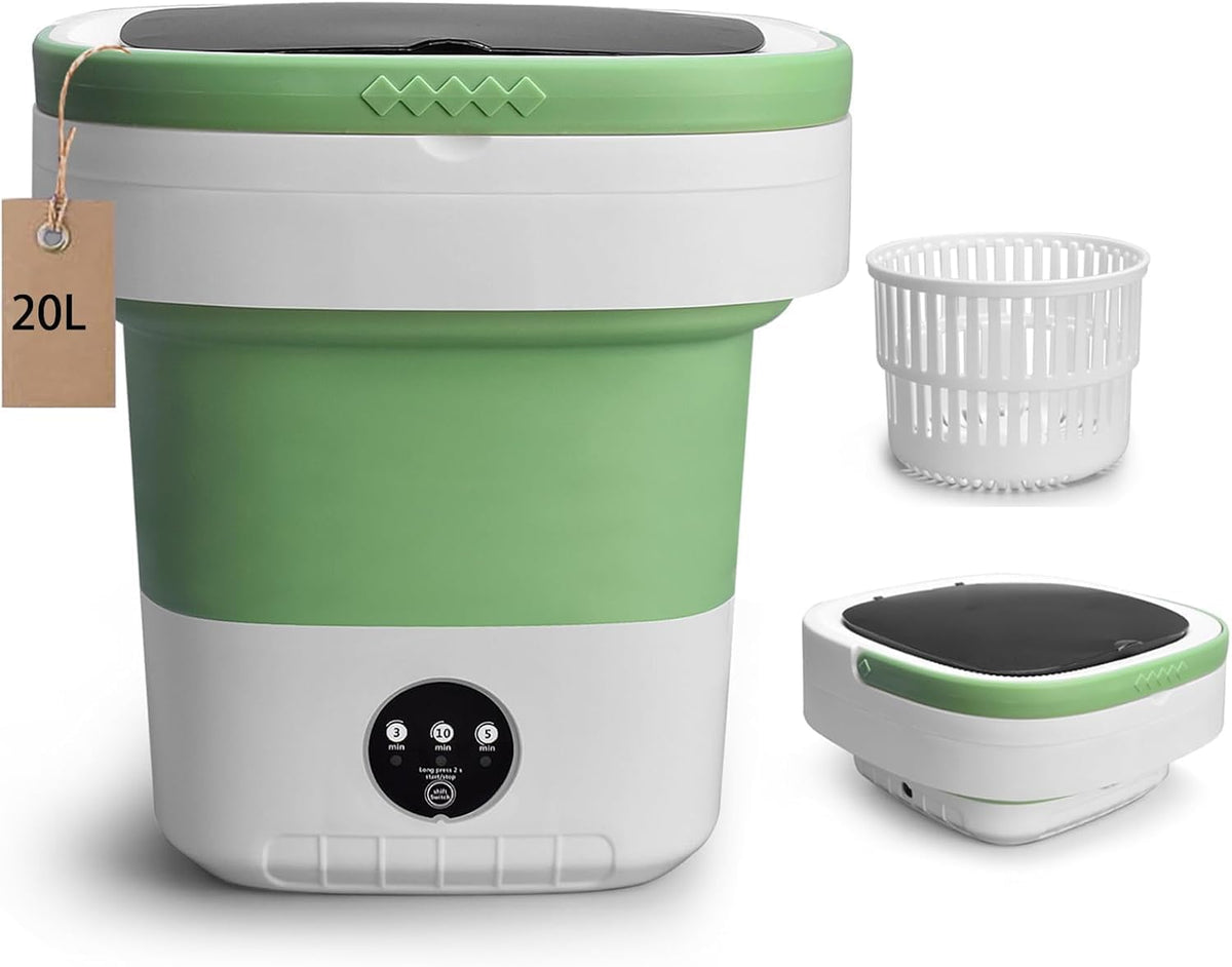 Portable Washing Machine, 20L Foldable Washer with Spin Basket, Upgraded 3 Modes Deep Cleaning for Baby Clothes, Underwear & Socks, fit for Hotel, Travel, Camping, Apartment & Dorm