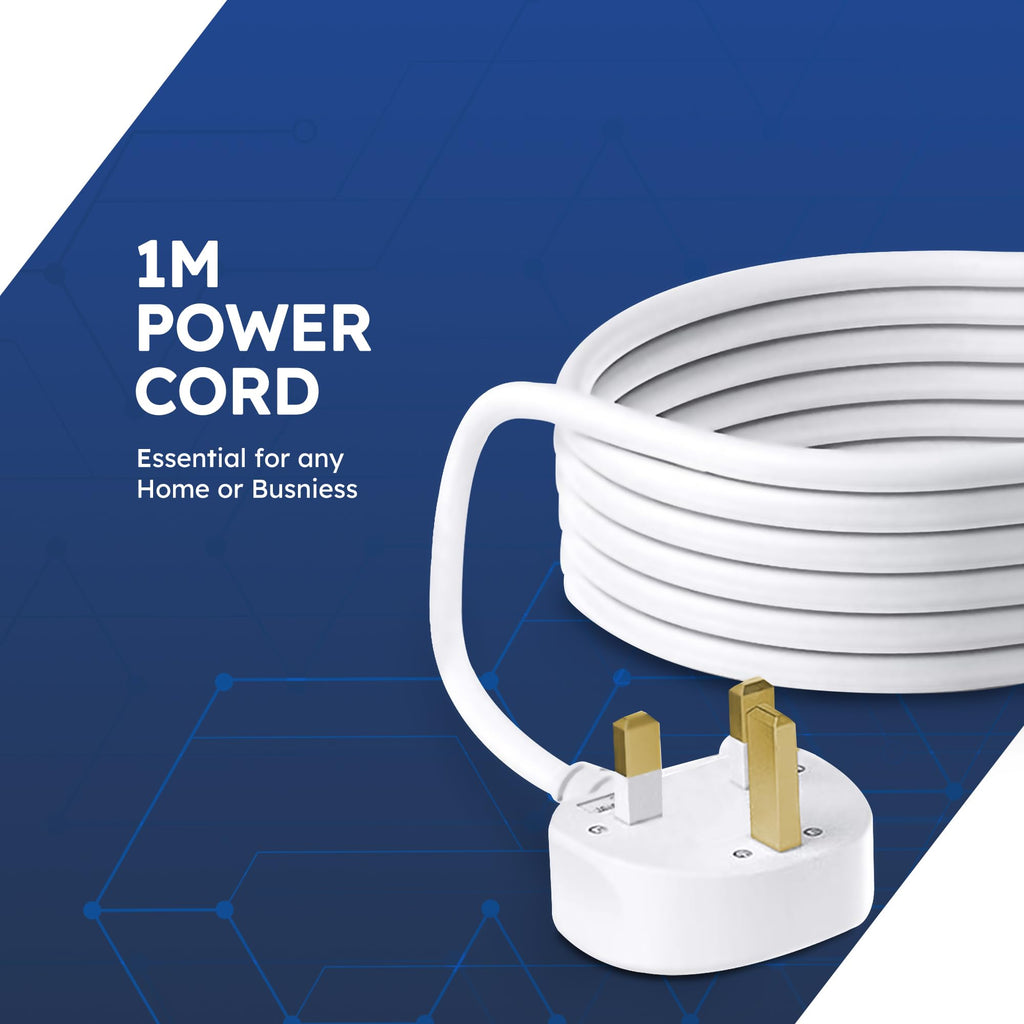 DESIRETECH White Electric Extension Lead - 6 Gang, 1 Metre Cable with UK Plug & 3 Pin Socket - Wall Mountable & Multi Socket Mains Strip for Home, Bedroom, Kitchen, & Office (1 Pack)