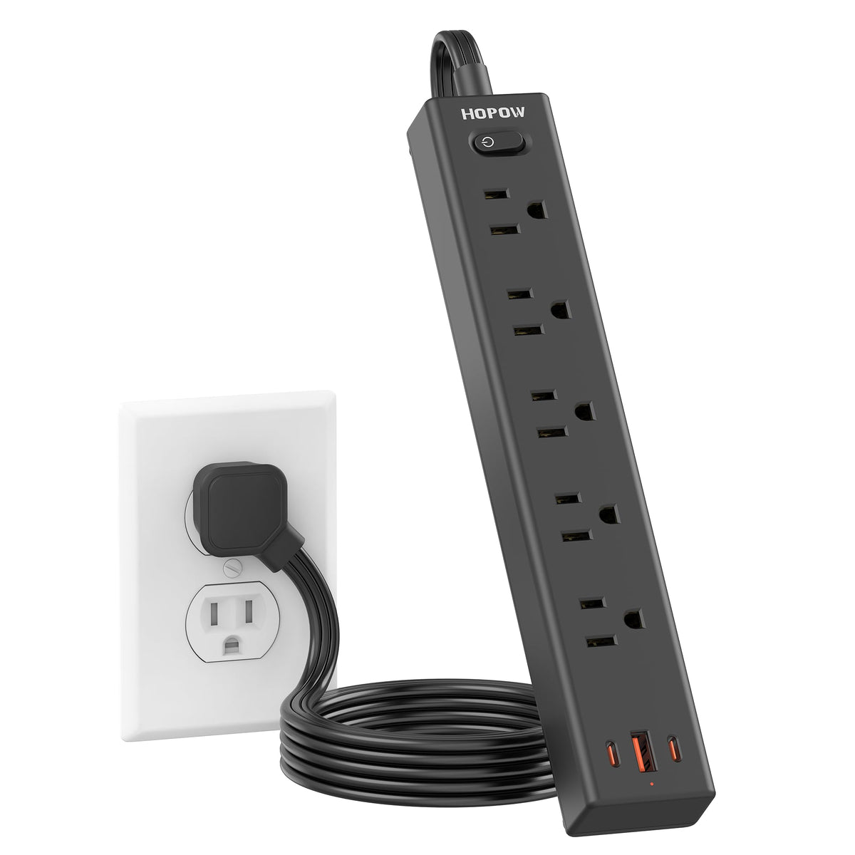 6FT Surge Protector Power Strip, 1700J, 5AC&1A2C, Flat Plug Extension Cord