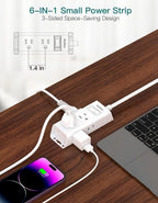 Cruise Essentials - Flat Plug Power Strip, Addtam 5 ft Ultra Flat Extension Cord with 6 Outlets Extender, No Surge Protector for Cruise Ship, Travel, Dorm, Home Office,Black