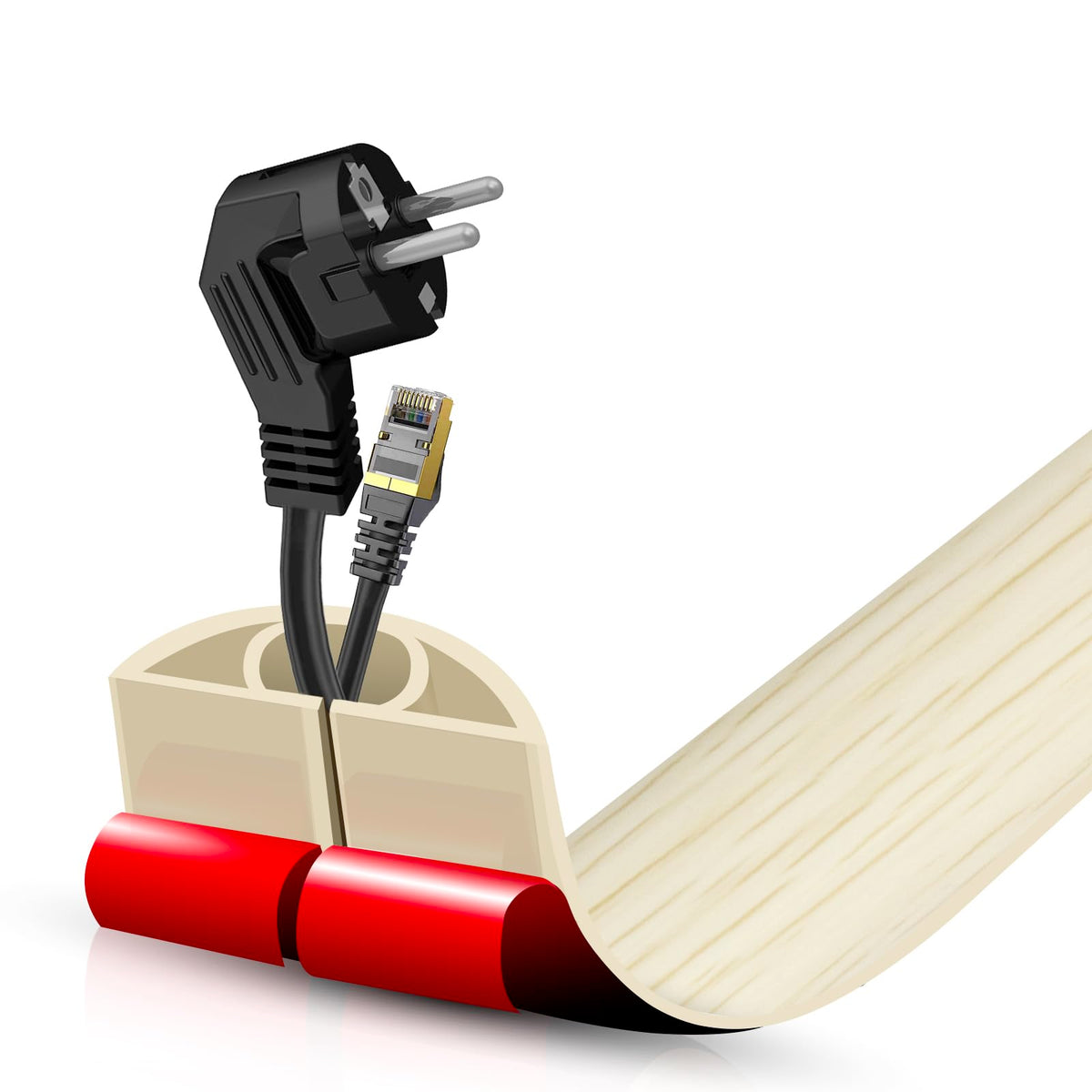 Floor Cord Cover Self Adhesive Cord Hider,3.3FT Cable Management, Extension Strip Protector for Wires, Prevent Cable Trips for Offices, Gyms, Exhibitions Cavity:0.3"(W) x 0.28"(H) Brown Wood