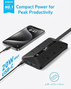 Anker Power Strip with 300J Surge Protector, 5ft Outlet Extender, 20W, 6AC