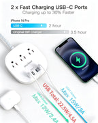 Travel Essentials, 22.5W/4.5A Flat Plug Power Strip, 6 Ft Extension Cord