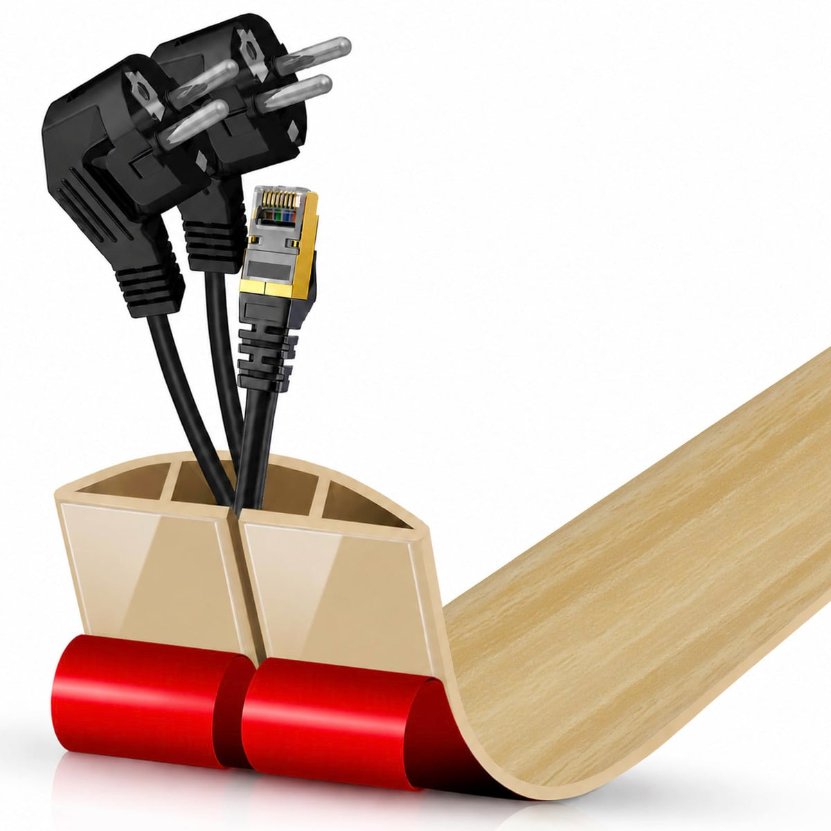 Floor Cord Cover Self Adhesive Cord Hider,3.3FT Cable Management, Extension Strip Protector for Wires, Prevent Cable Trips for Offices, Gyms, Exhibitions Cavity:0.3"(W) x 0.28"(H) Brown Wood