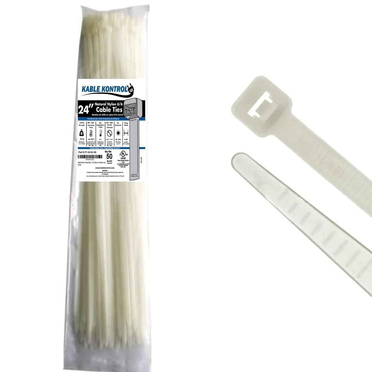 Kable Kontrol Cable Zip Ties, 4 Inch, 100 Pcs, 18lbs Test, Gray