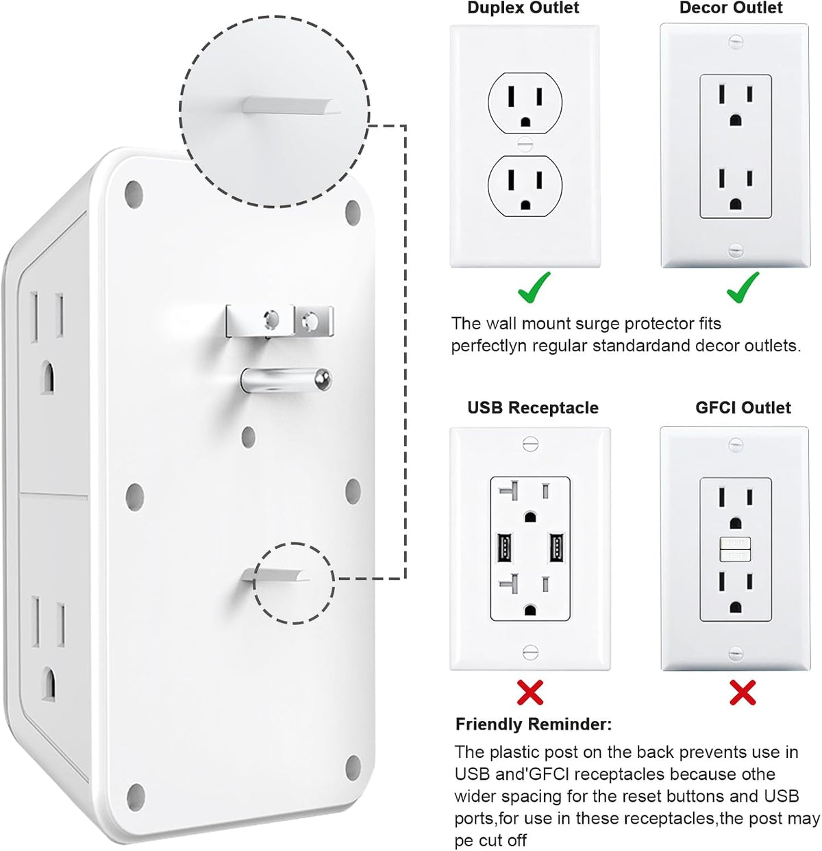 3 Pack Surge Protector Outlet Extender, 6 Outlet Splitter with 4 USB Ports (2 USB C), Multi Plug Wall Outlet 1050J Power Strip, USB Wall Charger for Home Office Kitchen Travel-ETL
