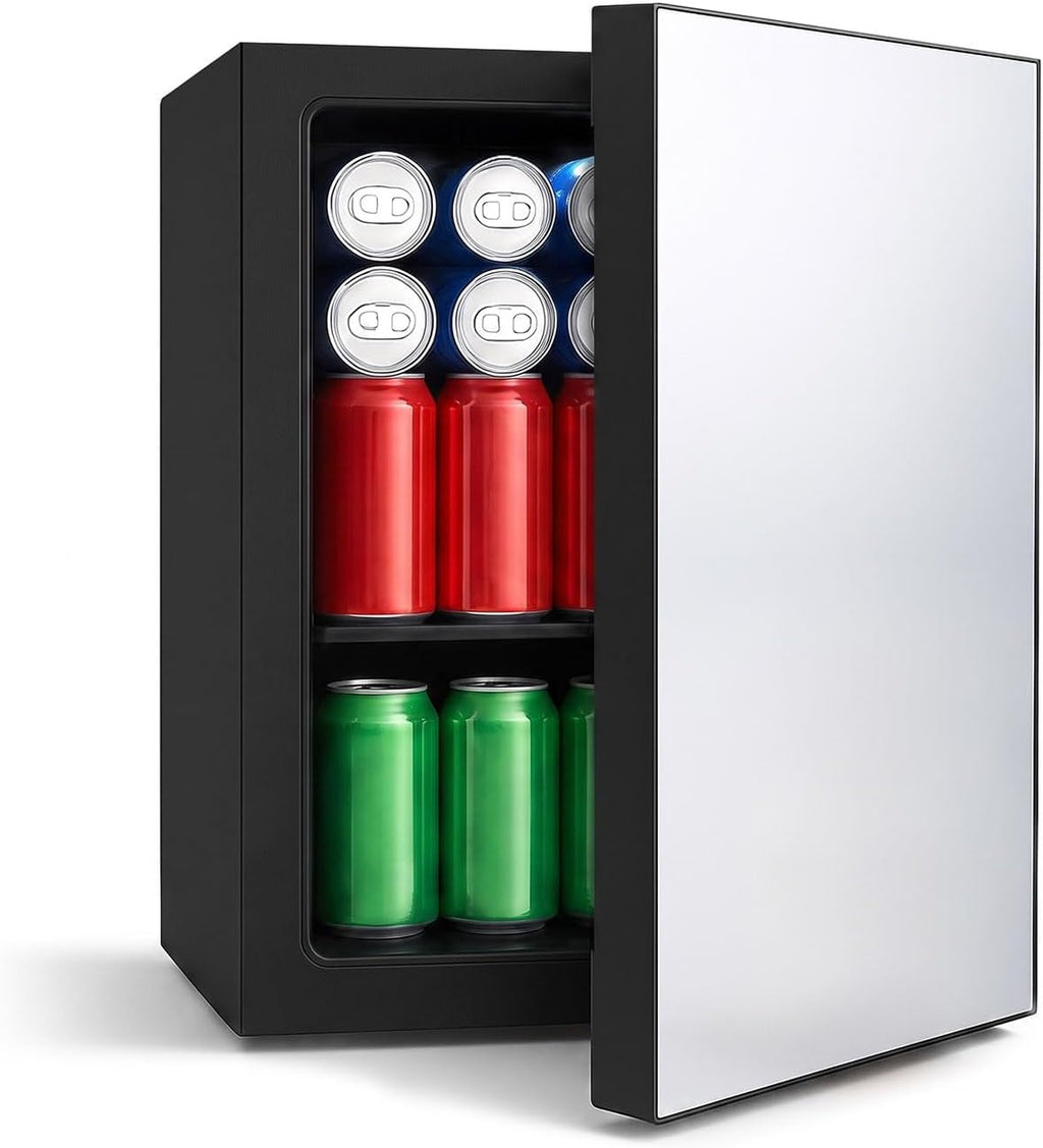 DOGHLY 0.95 Cu.Ft Mini Fridge Mirror Door for Beverages & Skincare, 24 Cans