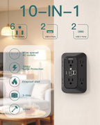 Addtam 6-Outlet Extender Surge Protector, Multi Plug Wall Outlet with 4 USB Wall Charger(PD 30W), Plug Extension Outlet with 1800J, Outlet Splitter Power Strip for Home Office, White