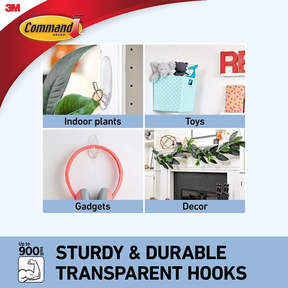 Command Medium Hooks, Clear, 2 Hooks and 4 Adhesive Strips
