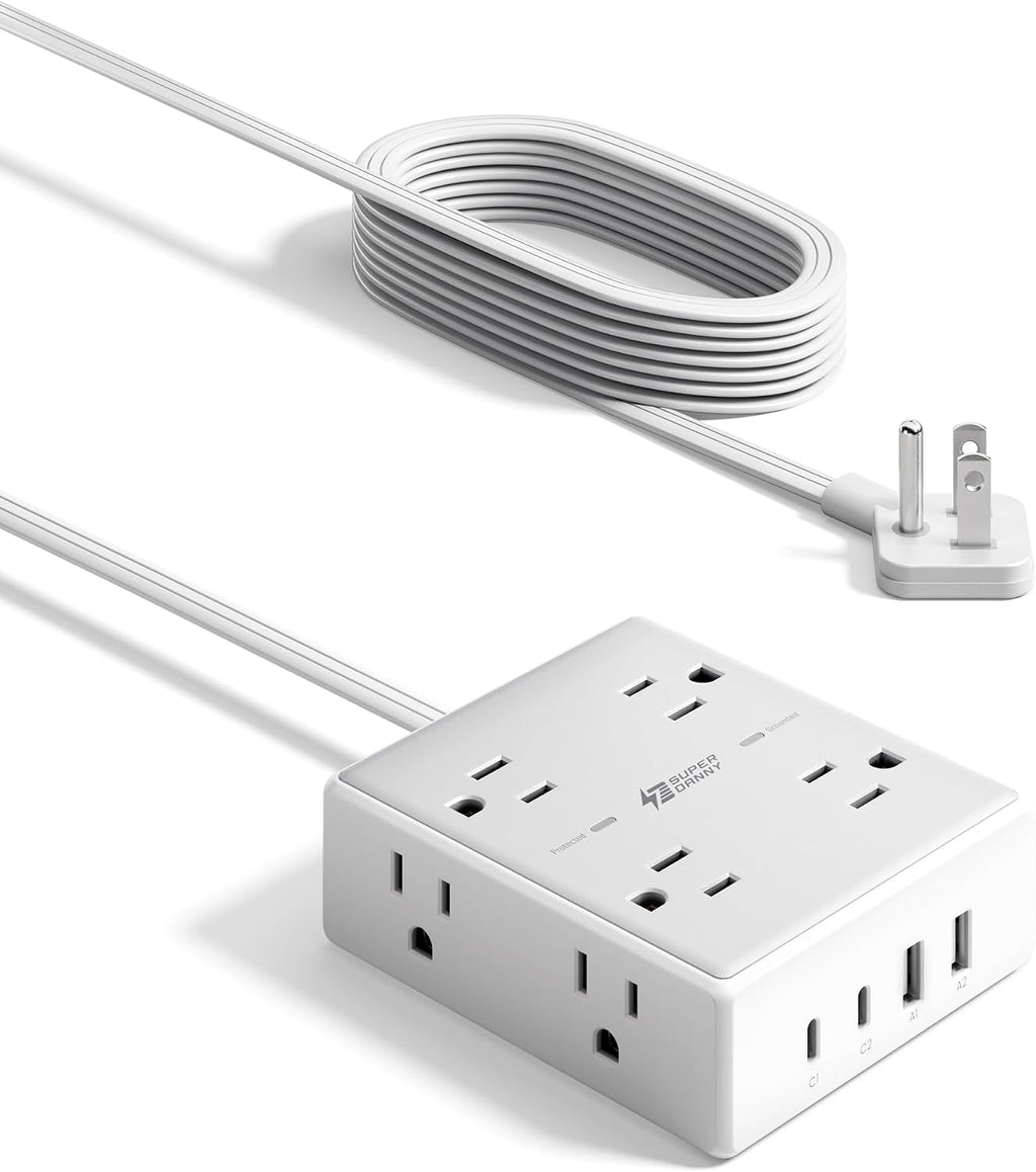 SUPERDANNY Extension Cord,Flat Plug Surge Protector Power Strip,6Ft