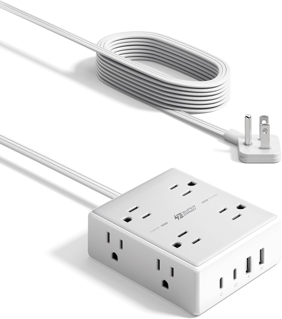 SUPERDANNY Extension Cord,Flat Plug Surge Protector Power Strip,6Ft