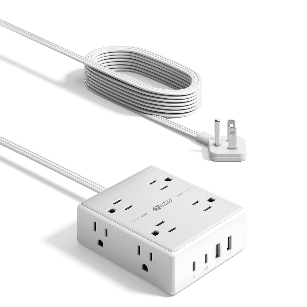 SUPERDANNY Extension Cord,Flat Plug Surge Protector Power Strip,6Ft