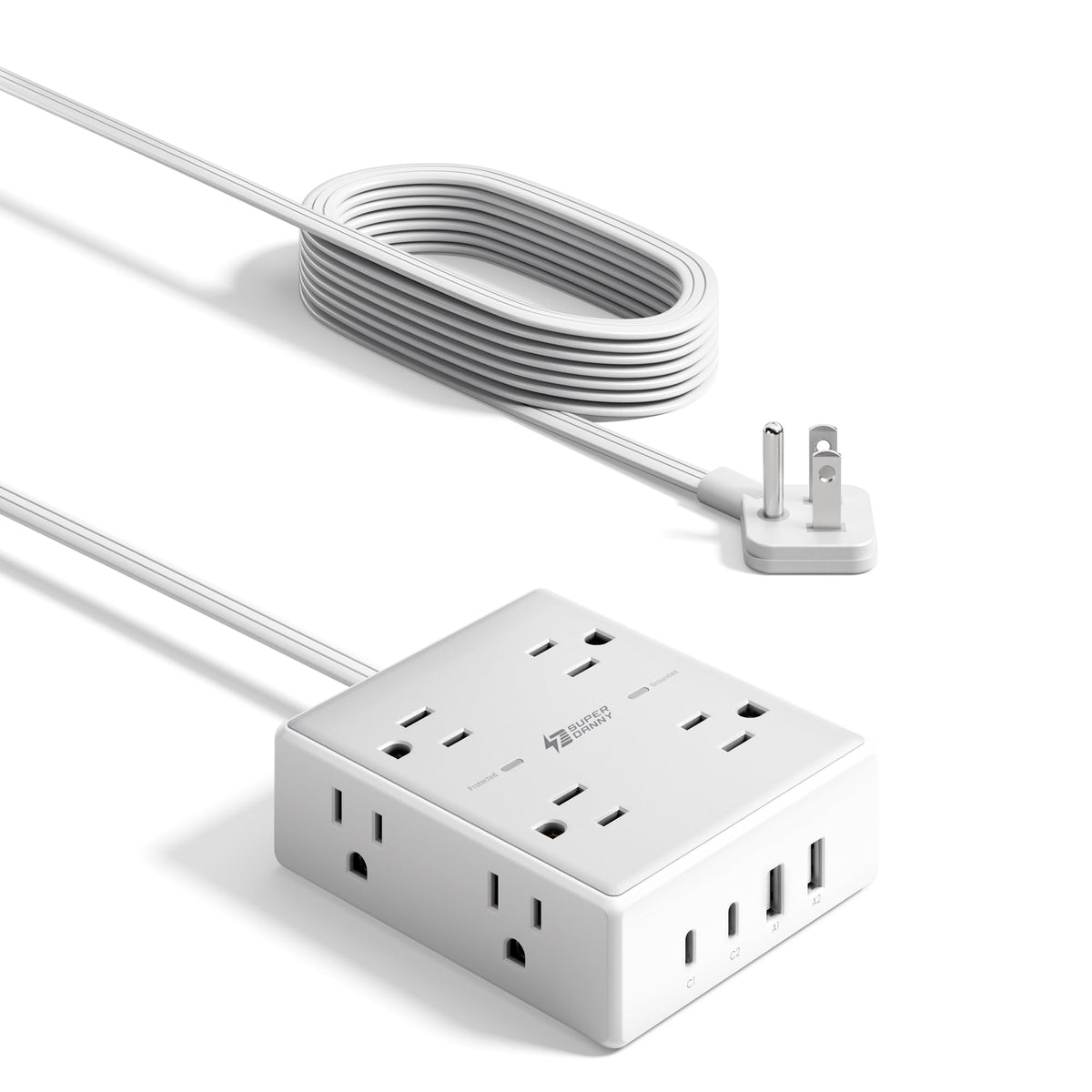 SUPERDANNY Extension Cord,Flat Plug Surge Protector Power Strip,6Ft