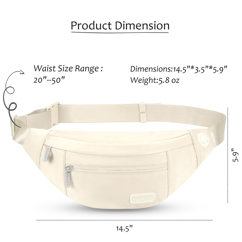 MAXTOP Large Bumbag Waist Fanny Pack Running Belt for Men Women Unisex Bum Bag with Headphone Jack and 4-Zipper Pockets Adjustable Belt for Travel Running Jogging Workout Hiking Gifts All Black