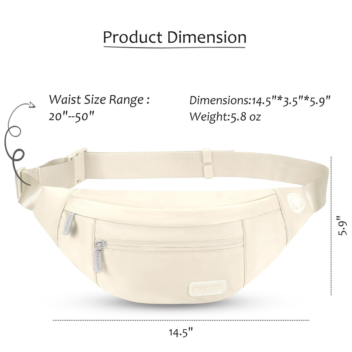 MAXTOP Large Bumbag Waist Fanny Pack Running Belt for Men Women Unisex Bum Bag with Headphone Jack and 4-Zipper Pockets Adjustable Belt for Travel Running Jogging Workout Hiking Gifts All Black