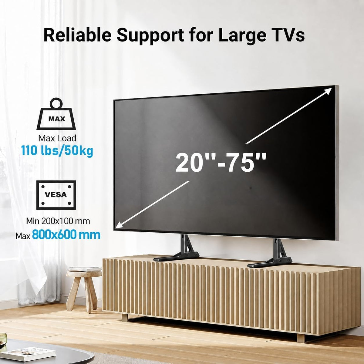 PERLESMITH Universal TV Stand Legs for 20–75 Inch TVs up to 110 lbs
