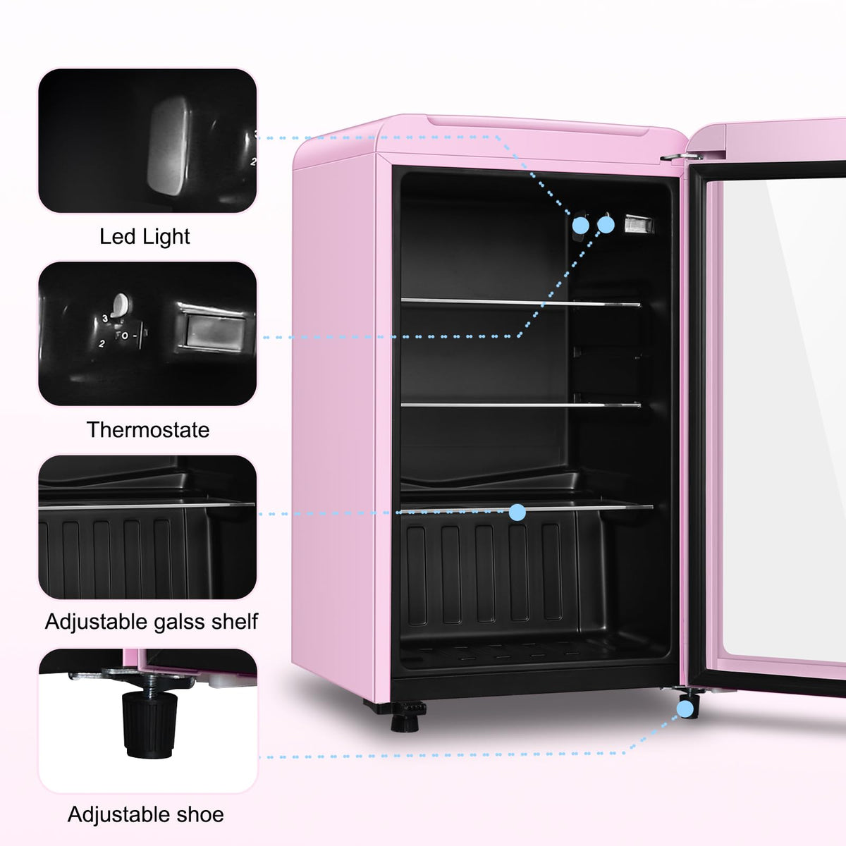 HAILANG 130 Can Retro Beverage Refrigerator, Fridge with Glass Door, White