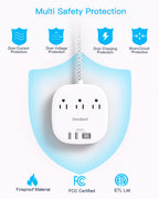 Travel Essentials, 22.5W/4.5A Flat Plug Power Strip, 6 Ft Extension Cord