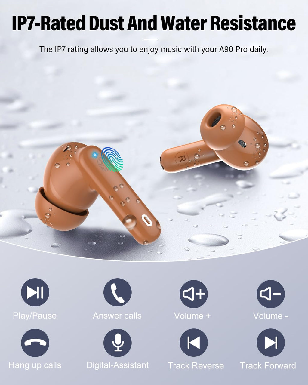 Wireless Earbuds, Bluetooth 5.4 Headphones Bass Stereo/Clear Calls, White