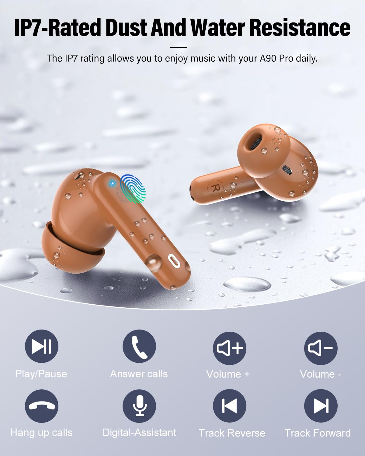 Wireless Earbuds, Bluetooth 5.4 Headphones Bass Stereo/Clear Calls, White